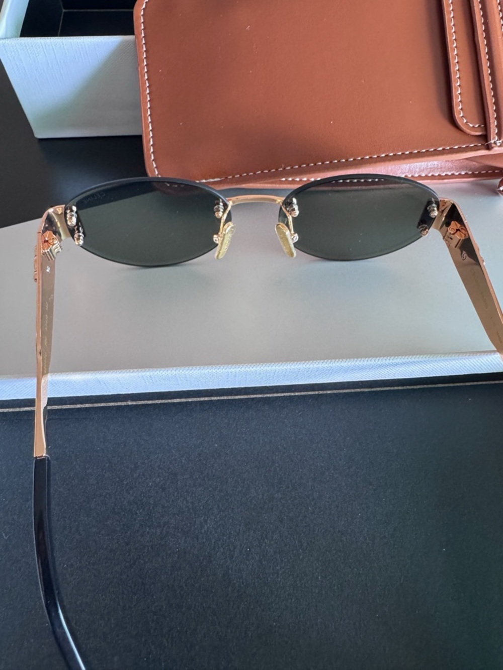 Celine Oval Sunglasses in Dark Green and Gold - Picture 2 of 14